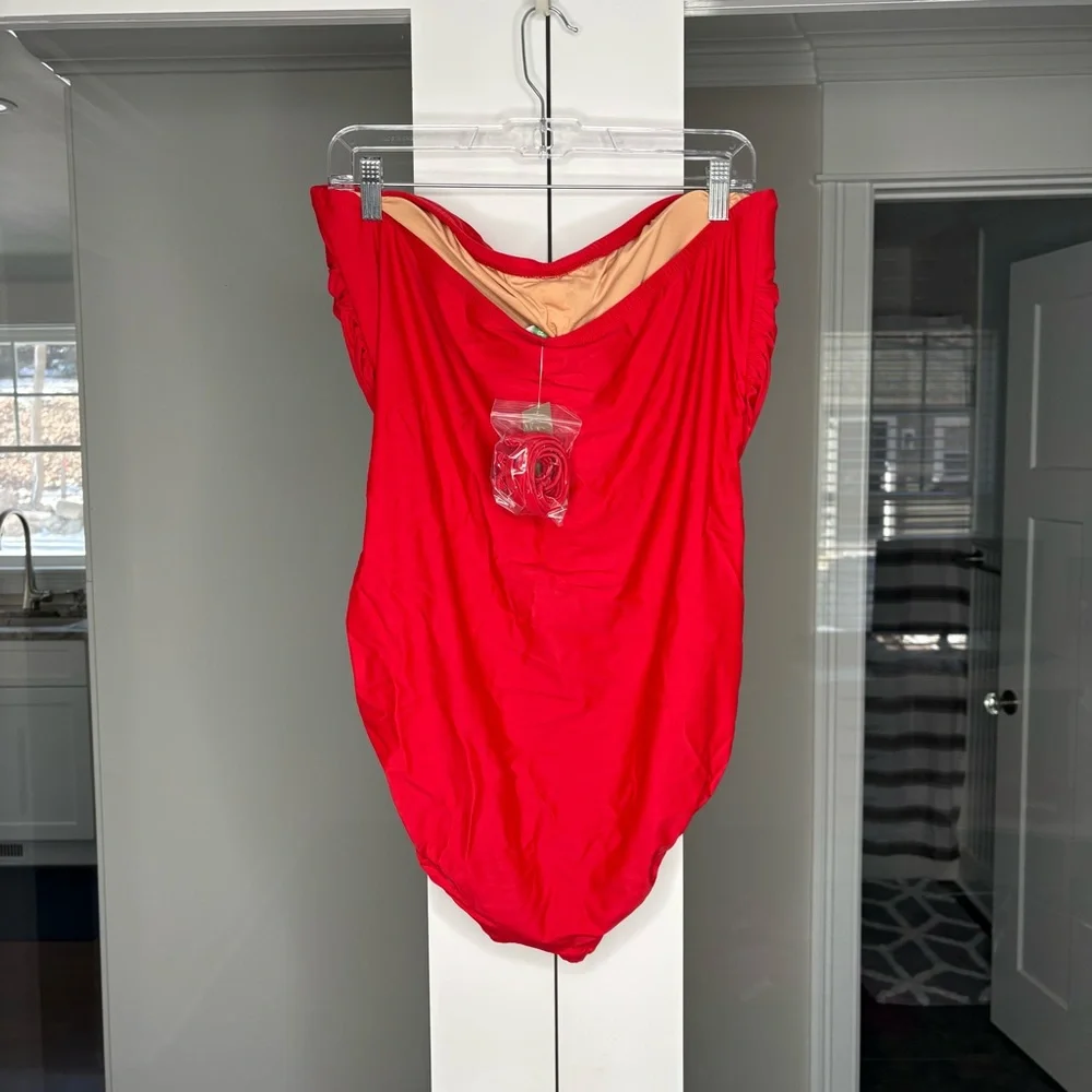 NWT J. Crew Gemma Ruched Bandeau One-piece Bright Cerise Red